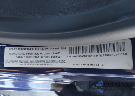 2016 Maserati Ghibli S from USA, damaged, VIN ZAM57RSA6G1189118